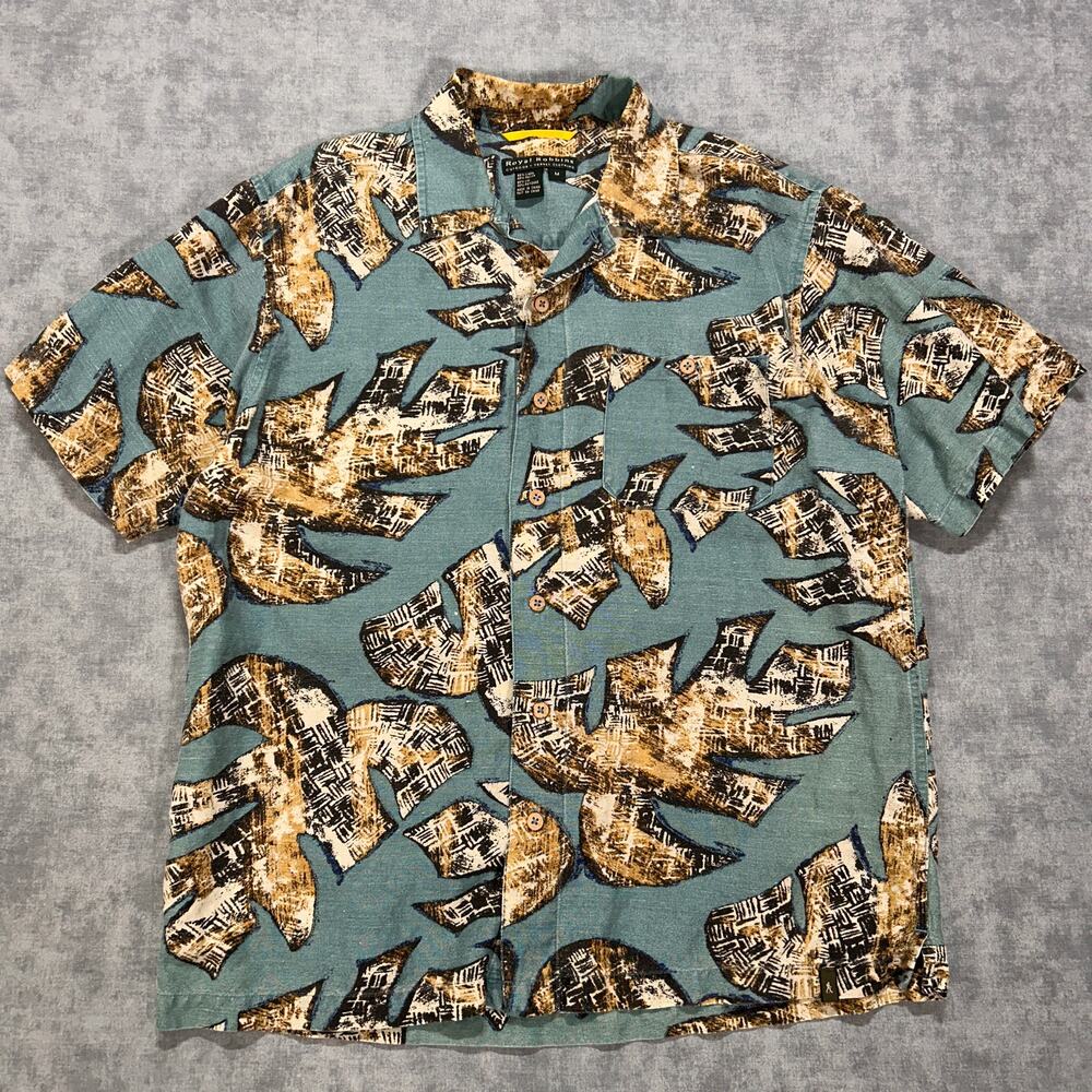Vintage 90s Royal Robbins Linen Rayon Abstract Tropical Print Shirt Mens M